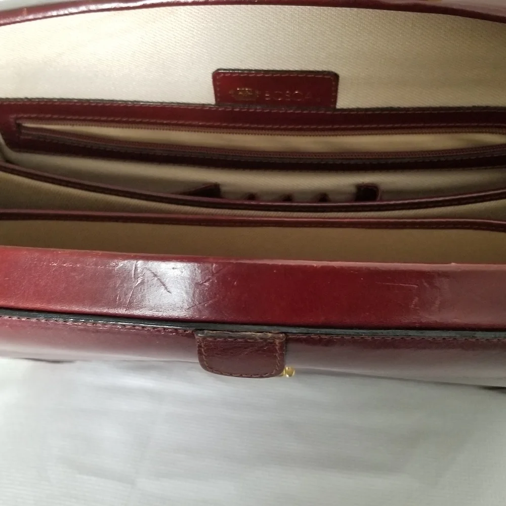 Bosca Maroon Leather Briefcase with Gold Accents